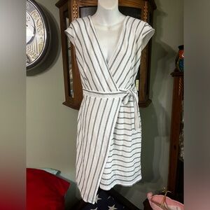 Hutch White and Black Striped Wrap Dress